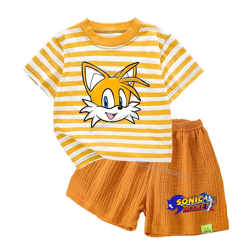 Pyjama Enfant Short T-Shirt Sonic - Tête de Tails