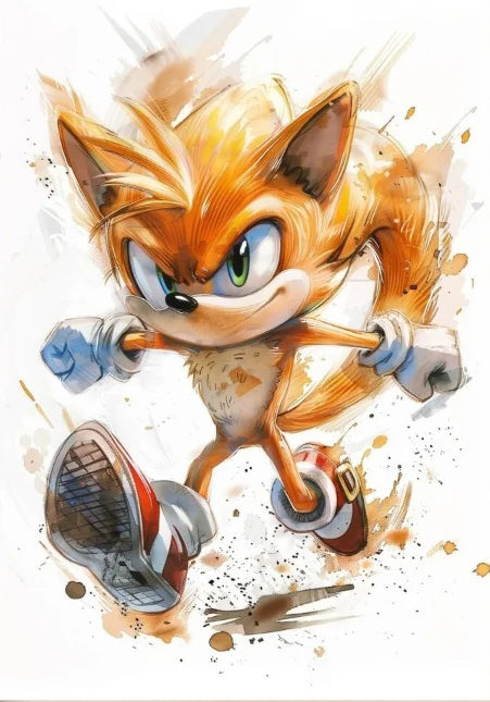 Tableau Sonic - Tails Aquarelle