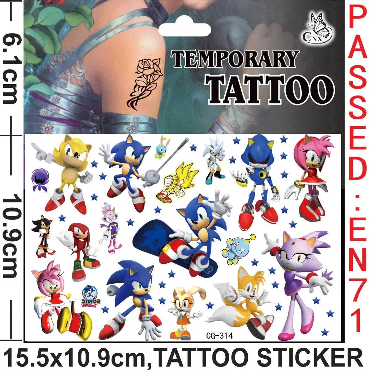 Planche de Tatouages Éphémères Sonic - Super Sonic et Metal Sonic