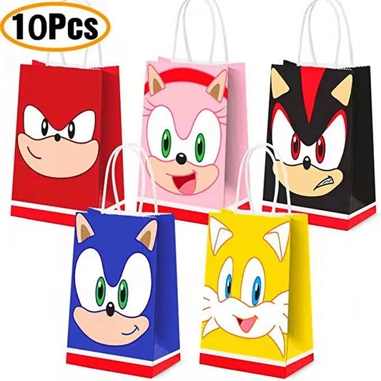 Sac en Papier Fête d'Anniversaire Sonic 10 pcs