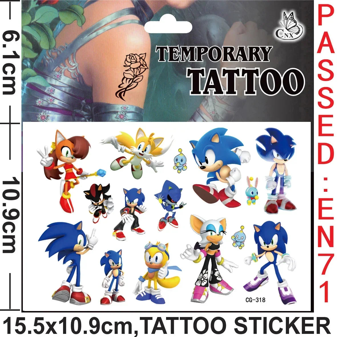 Planche de Tatouages Éphémères Sonic - Rouge et Shadow