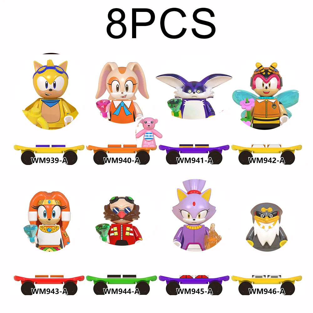 Lot de 8 Minifigurines Sonic - Cream, Big, Charmy et Blaze