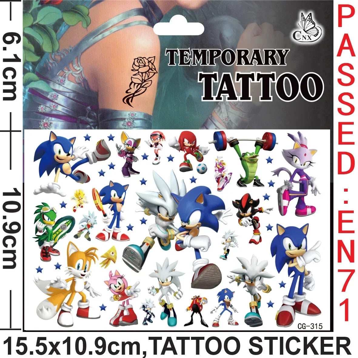 Planche de Tatouages Éphémères Sonic - Silver et Shadow