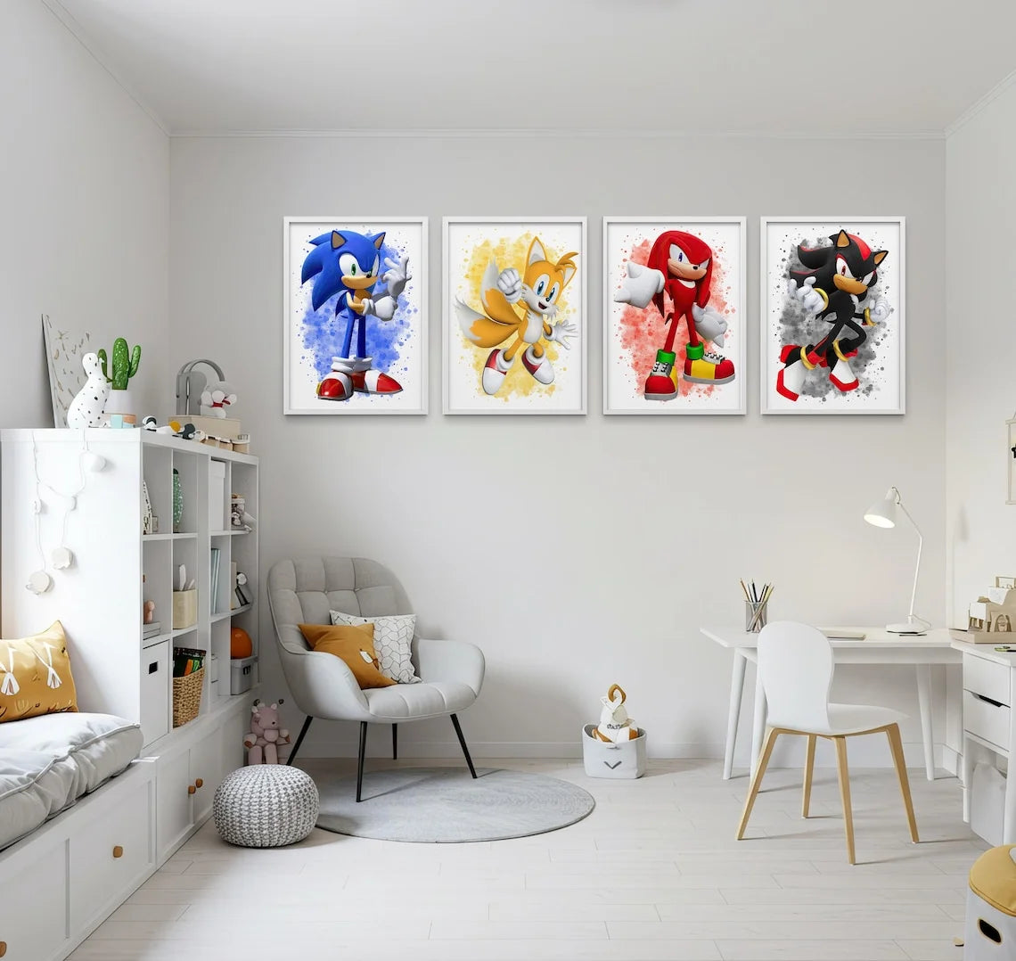 Set de 4 Tableaux Sonic - Sonic, Tails, Knuckles et Shadow