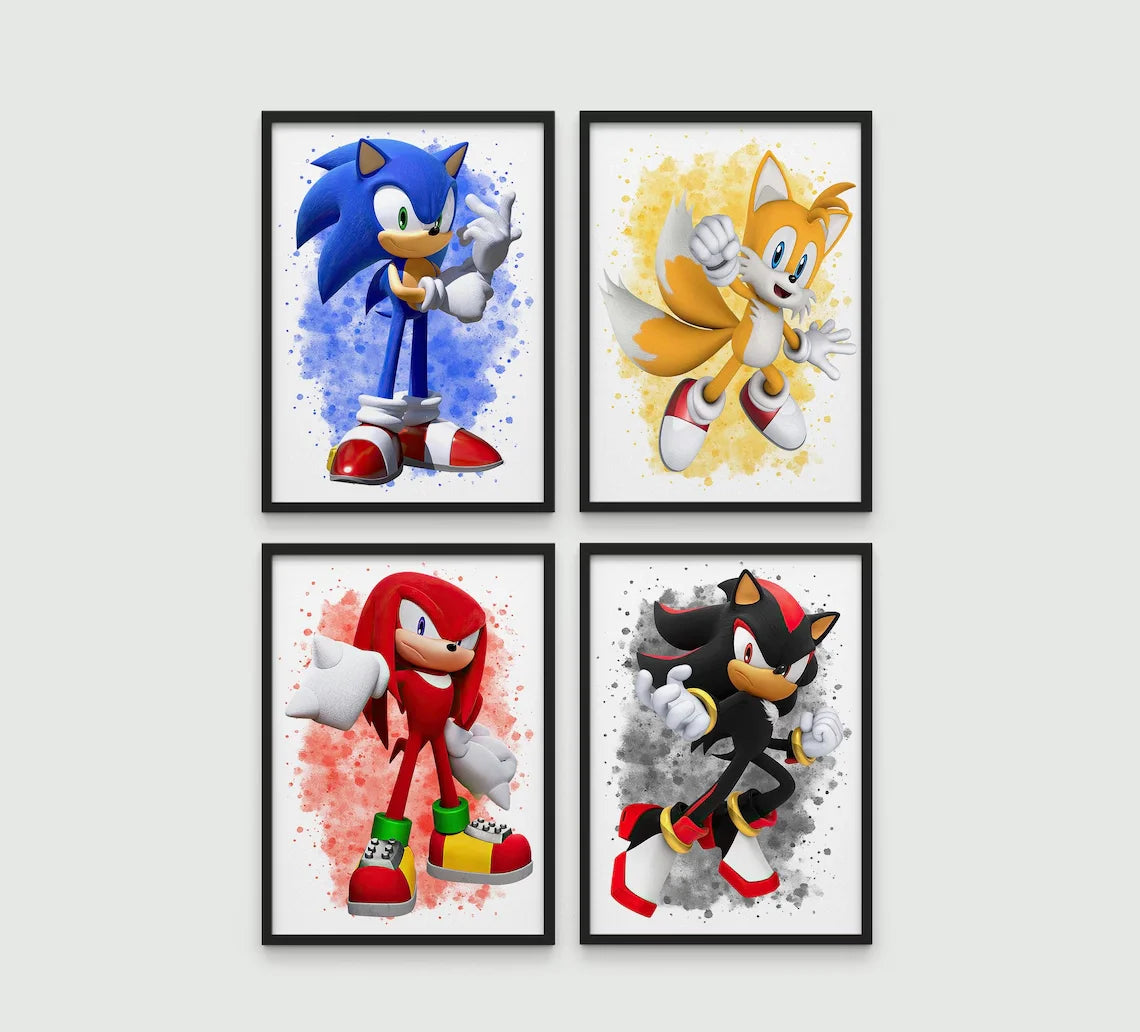 Set de 4 Tableaux Sonic - Sonic, Tails, Knuckles et Shadow