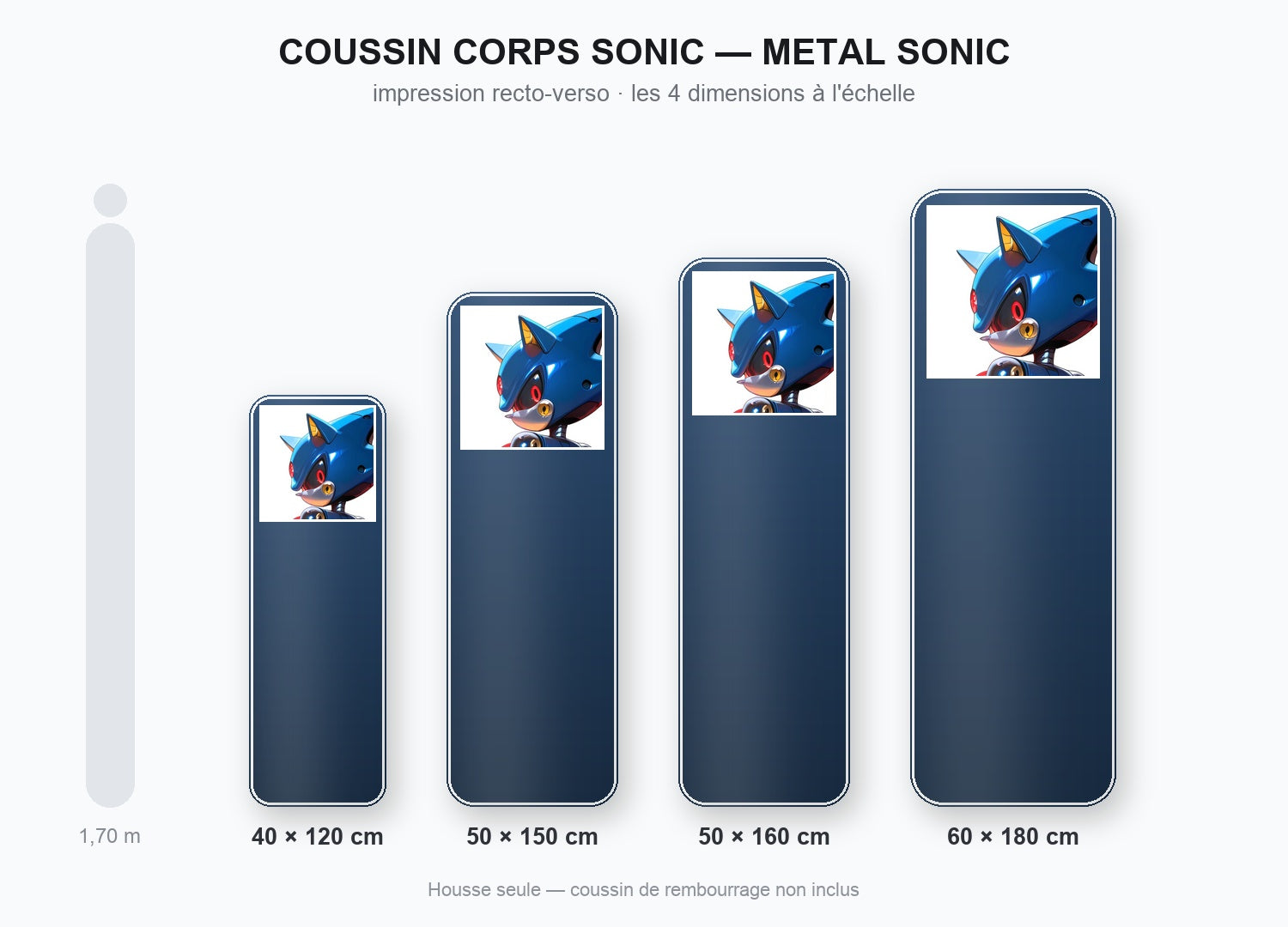 Coussin Corps Sonic Metal Sonic - les 4 dimensions à l'échelle